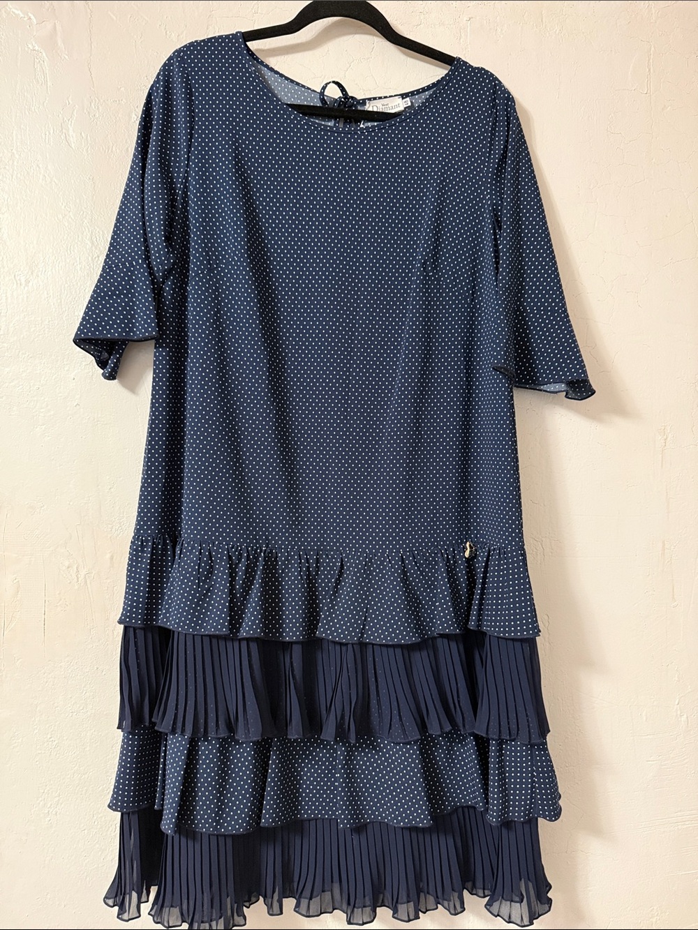Navy Polka Dot Tiered Midi Dress - Womens